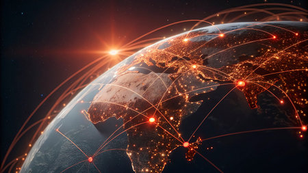 Global network connections over the globe 3D rendering elements of this image furnished by NASA