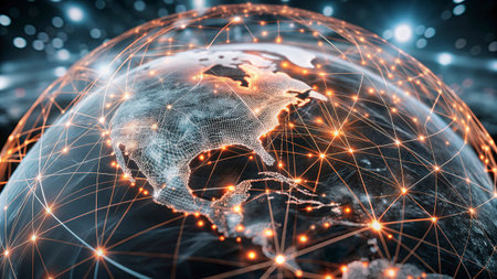 Global network connection over planet Earth 3D rendering elements of ...