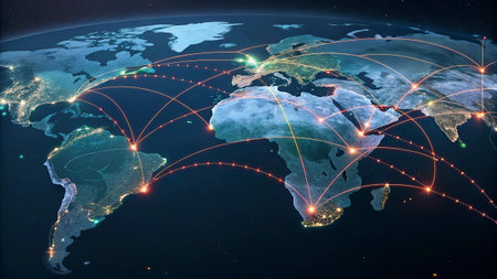 World map with international network representing communication, travel and connections. 3D illustration.の写真素材