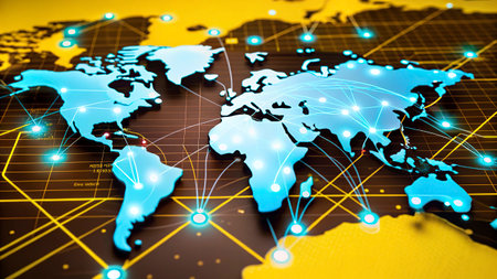 Global network connection on the world map. 3d illustration. Technology background.