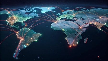 World map with international network representing communication, travel and connections. 3D illustration.の写真素材