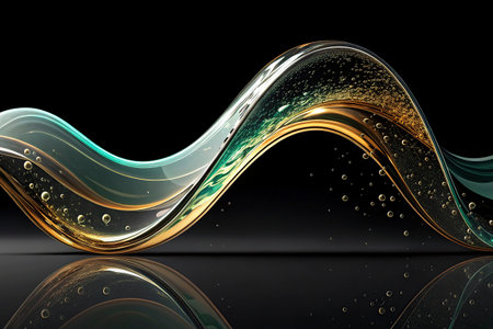 Abstract gold and black wave on a black background. 3d illustrationの写真素材