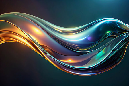 3d rendering of abstract wavy metallic background with some smooth lines in itの写真素材