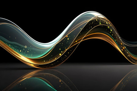 Abstract golden wave on black background. 3d render illustration for your designの写真素材
