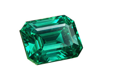 Green sapphire isolated on white background with clipping path and full depth of fieldの写真素材
