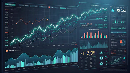 Abstract digital business infographics. Stock market concept. 3D Rendering
