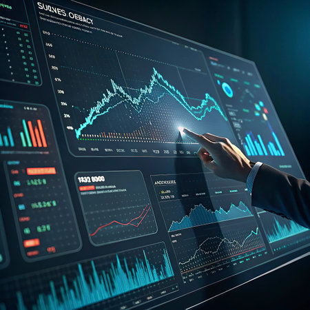 Close up of businessman hand touching screen with forex chart. 3D renderingの写真素材