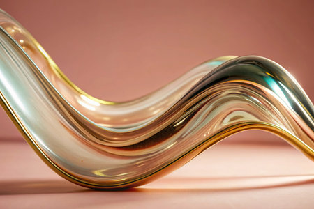 Close-up of golden wavy glass on a pink background.の写真素材