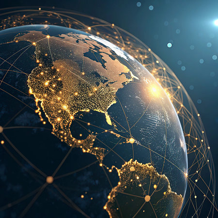 Global network connection over the world. Globalization concept. 3D Renderingの写真素材