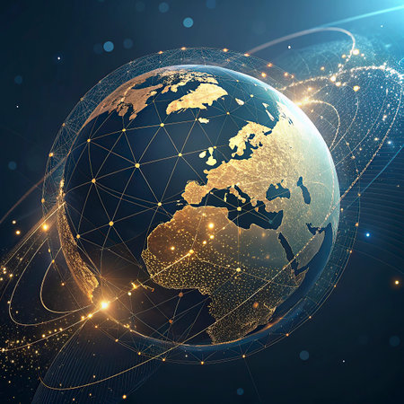 Global network connection over the world. 3D illustration. Elements of this image furnished by NASAの写真素材