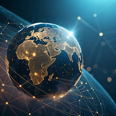 Global network connection over the world. Globalization concept. 3d renderingの写真素材