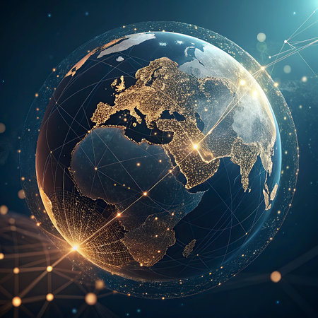 Global network connection over the world. 3D illustration. Globalization concept.の写真素材