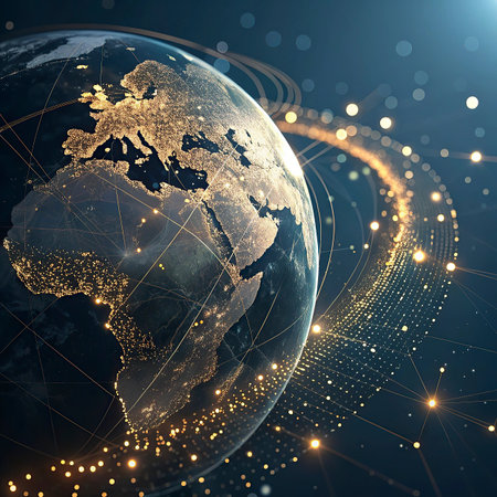 Global network connection over the planet Earth. 3D rendering toned imageの写真素材