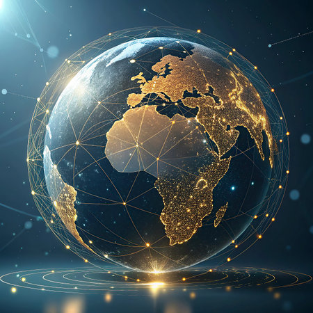 Global network connection concept. Wireframe planet earth. 3d rendering