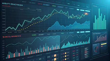 Futuristic infographics design. Futuristic interface with graphs and charts.の写真素材