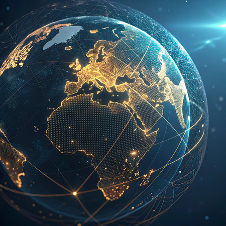 Global network connection over planet Earth. 3D rendering toned imageの写真素材