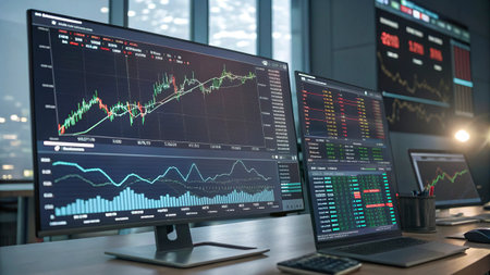 Stock market or forex trading graph and candlestick chart suitable for financial investment concept.の写真素材