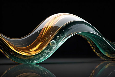 abstract wave on black background, 3d illustration with smooth linesの写真素材