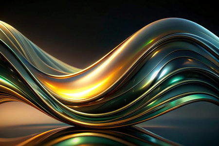 3d rendering of abstract wavy metallic background with some smooth lines in itの写真素材