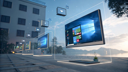 Composite image of 3d rendering multimedia interface on a laptopの写真素材