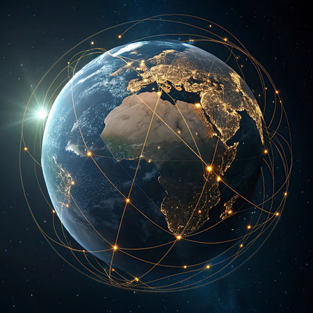 Global network connection on planet Earth. Elements of this image furnished by NASAの写真素材
