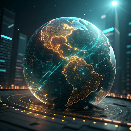 Globe with glowing planet Earth. Globalization concept. 3D Rendering