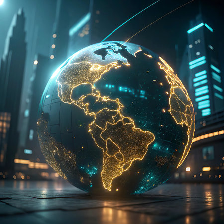 Globe with glowing world map. Global business concept. 3D Renderingの写真素材