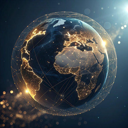 Global network connection over the world. Elements of this image furnished by NASAの写真素材
