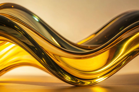 Close up of golden wavy glass surface. Shallow depth of field.
