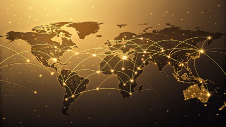 World map with glowing lines and dots. Vector illustration. Eps 10の写真素材