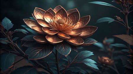 3D Illustration of a Beautiful Flower in a Dark Background.の写真素材