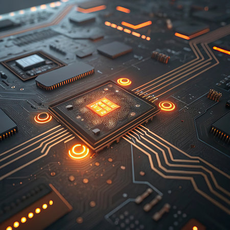 Circuit board close-up. Technology background. 3d rendering