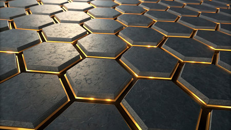 Abstract industrial background made of hexagons. 3D render illustration.