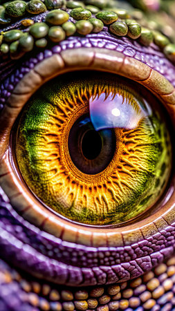 Close up of the eye of a dragon. Macro photography of the eye.