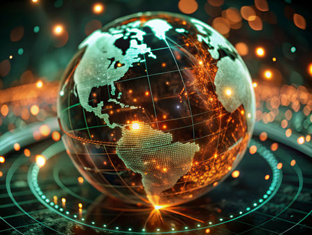 Globe and glowing city. Internet concept. 3D Rendering