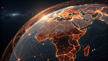 Global network connection and data exchanges over the world. 3D rendering