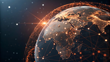 Global network connection and data exchanges over the world. 3D rendering