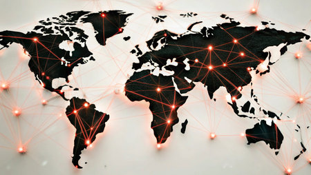 Global network connection on world map background. 3d rendering and illustration.