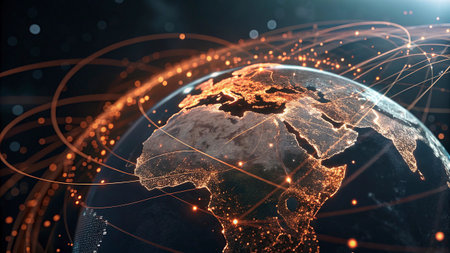 Global network connection over the world 3D rendering elements of this image furnished by NASA