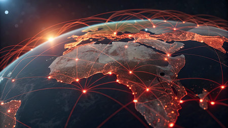 Global network connections over globe 3D rendering elements of this image furnished by NASA