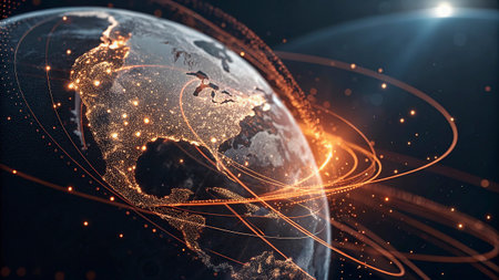 Global network connections over the world 3D rendering