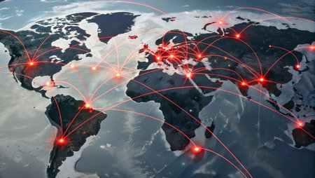 World map with glowing lines representing international connections. 3D illustration.