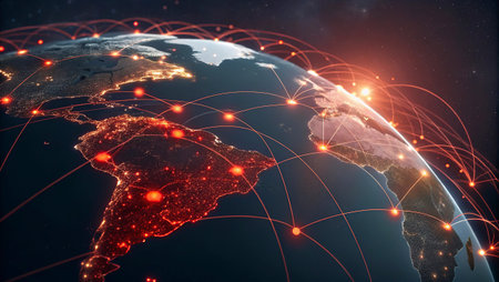 North America on planet Earth with international network representing communication, travel and...