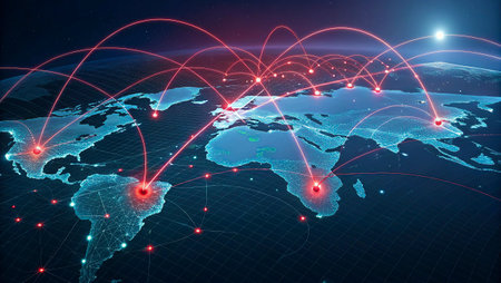 Global network connection over the world map. 3d rendering toned image