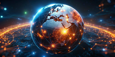 Global network connections over the globe 3D rendering elements of this image furnished by NASA