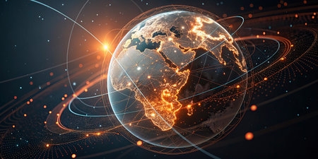 Global network connection over the world. 3D illustration. Elements of this image furnished by NASAの写真素材
