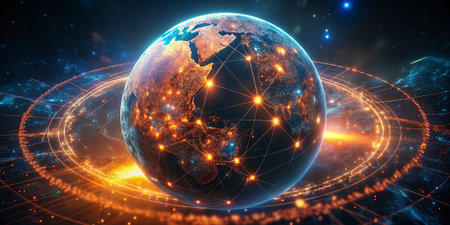 Global network connections over the world 3D rendering