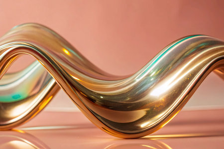 Close-up of a silver and gold metal curve on a pink backgroundの素材