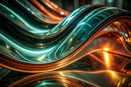 abstract background of shiny metallic curved lines. 3d render illustrationの素材