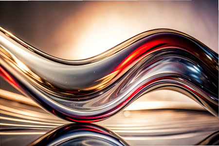 3d illustration of abstract wavy glass background. Smooth reflective surface.の素材